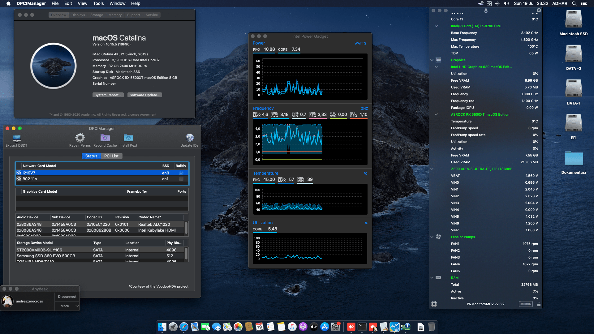 Success Hackintosh macOS Catalina 10.15.5 Build 19F96 in Gigabyte Z390 Aorus Ultra + Intel Core i7 8700 + Asrock Radeon RX 5500XT